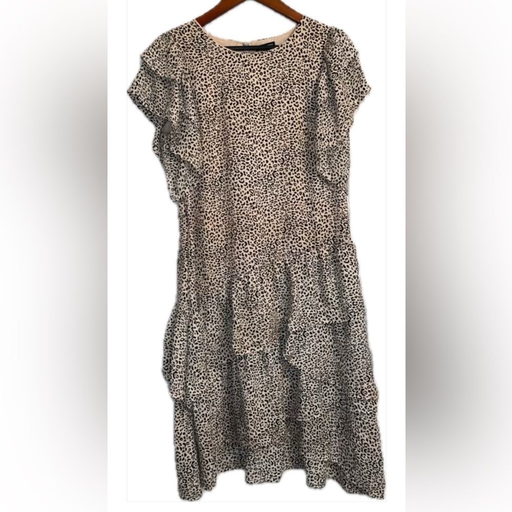Who What Wear Tan Brown Asymmetrical Ruffled Midi Dress